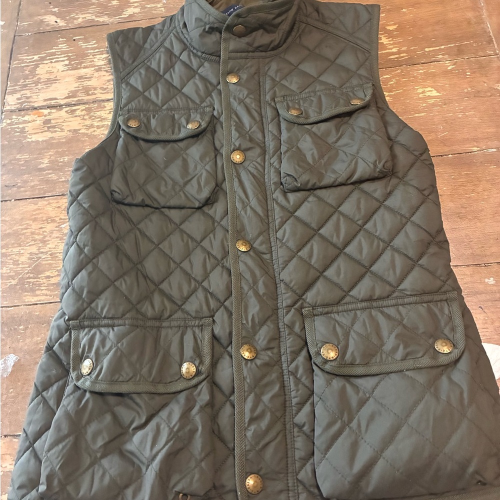 Ralph Lauren Quilted Snap-Front Vest in Olive Green